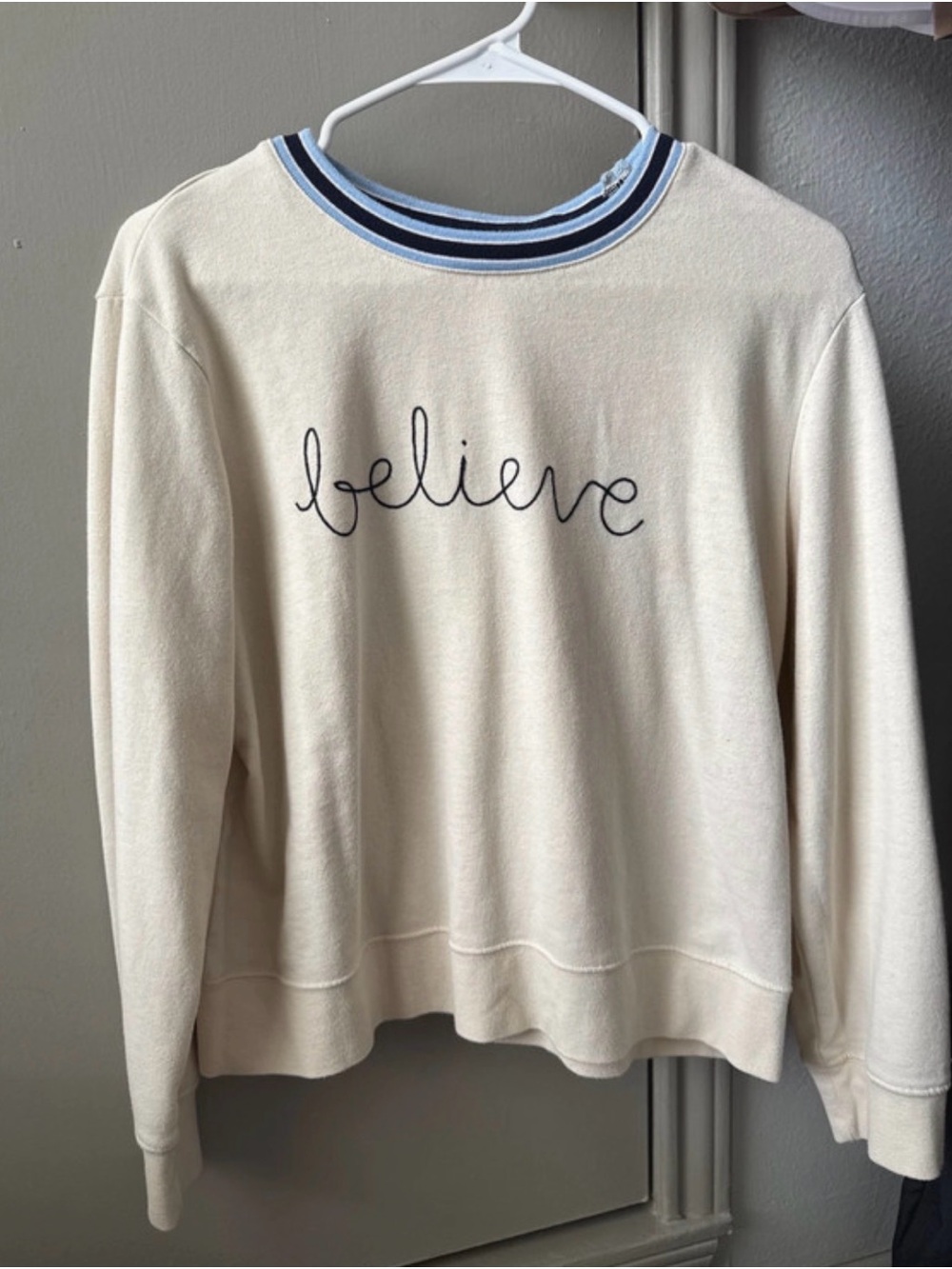 POPSUGAR Cream Sweatshirt with Navy and Light Blue Trim